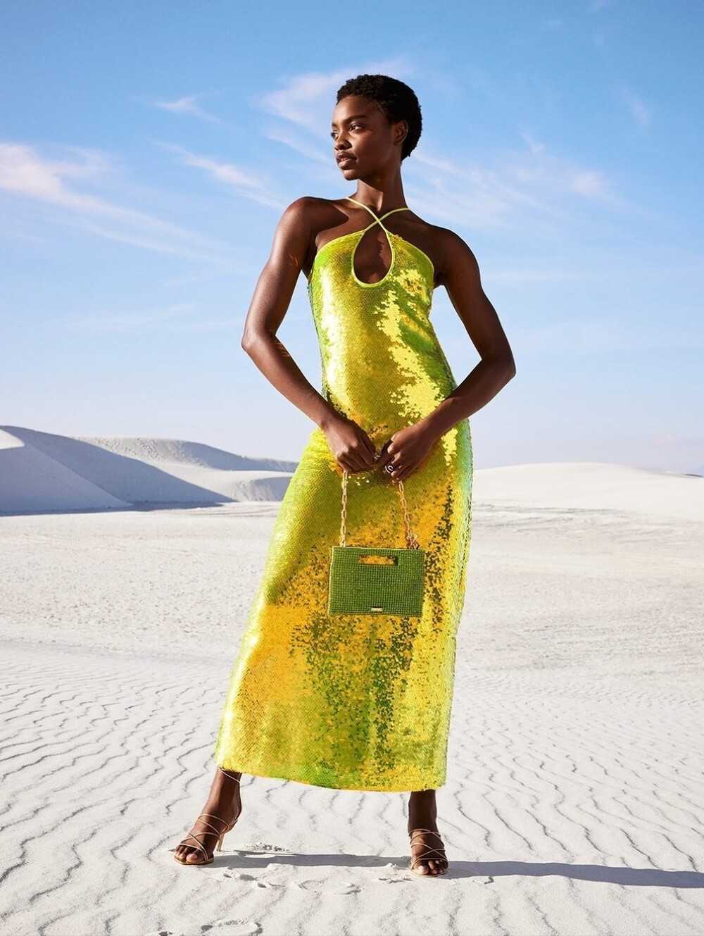 Cult Gaia Lily Sequin Maxi Dress Sz L In Acid Fern Green